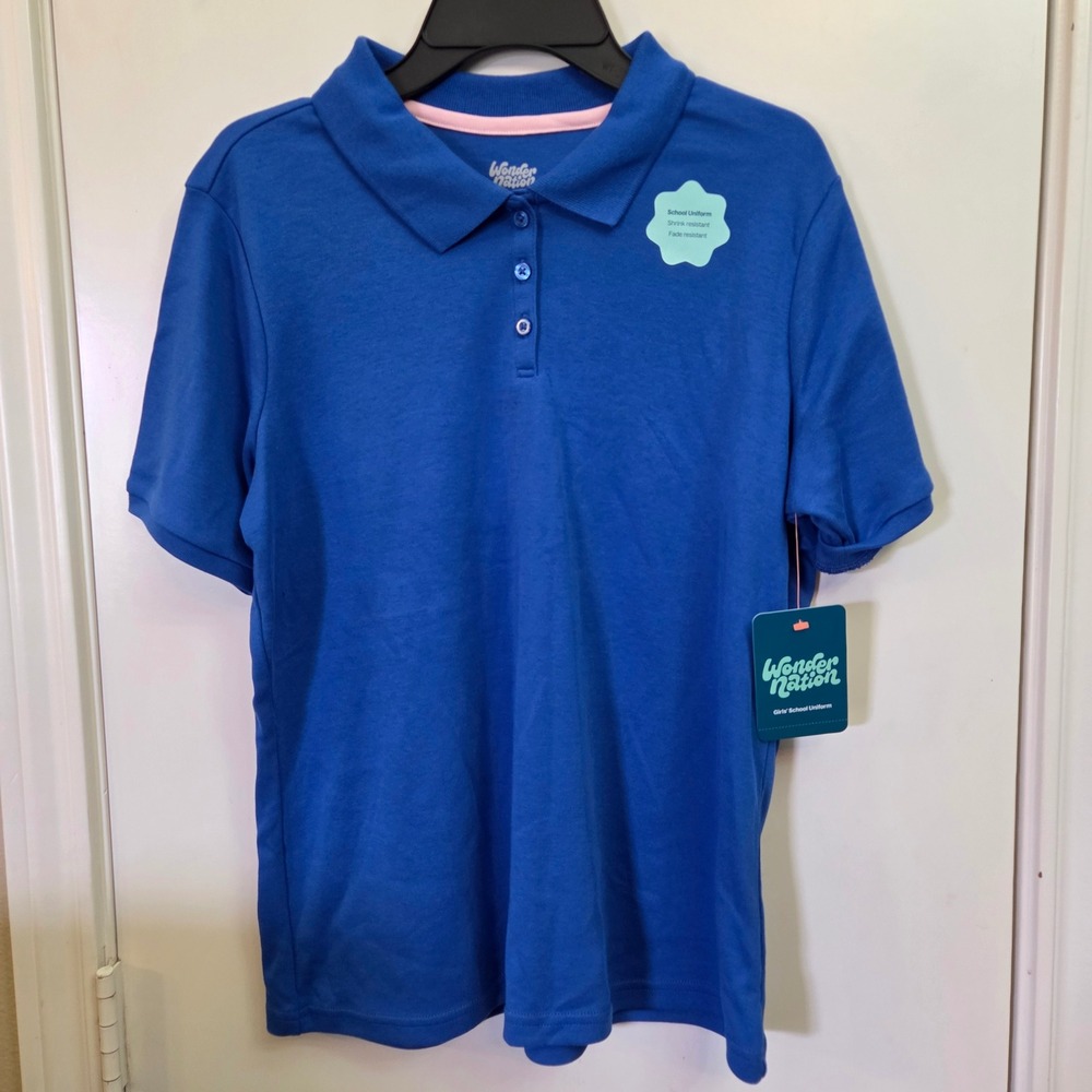 Wonder Nation Girls School Uniform Polo Shirt Ultra Blue XXL 18 Short Sleeve